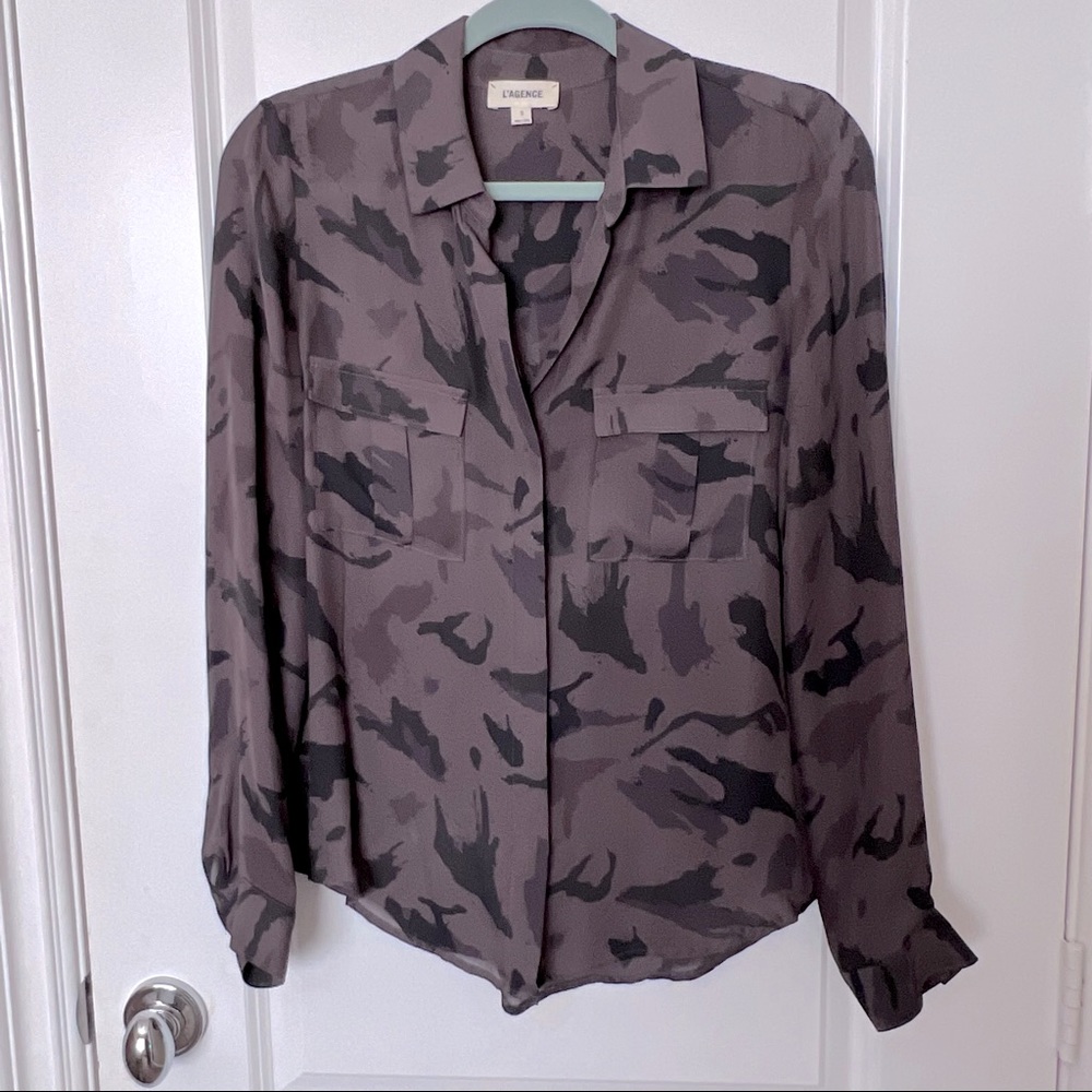 L’Agence Safari Camo Print Blouse